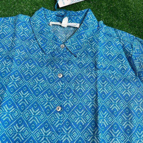 Mac Dougal & Houston Button-Up 3/4 Sleeve Tie Front Linen Blend Blue Shirt L NEW - Picture 5 of 13